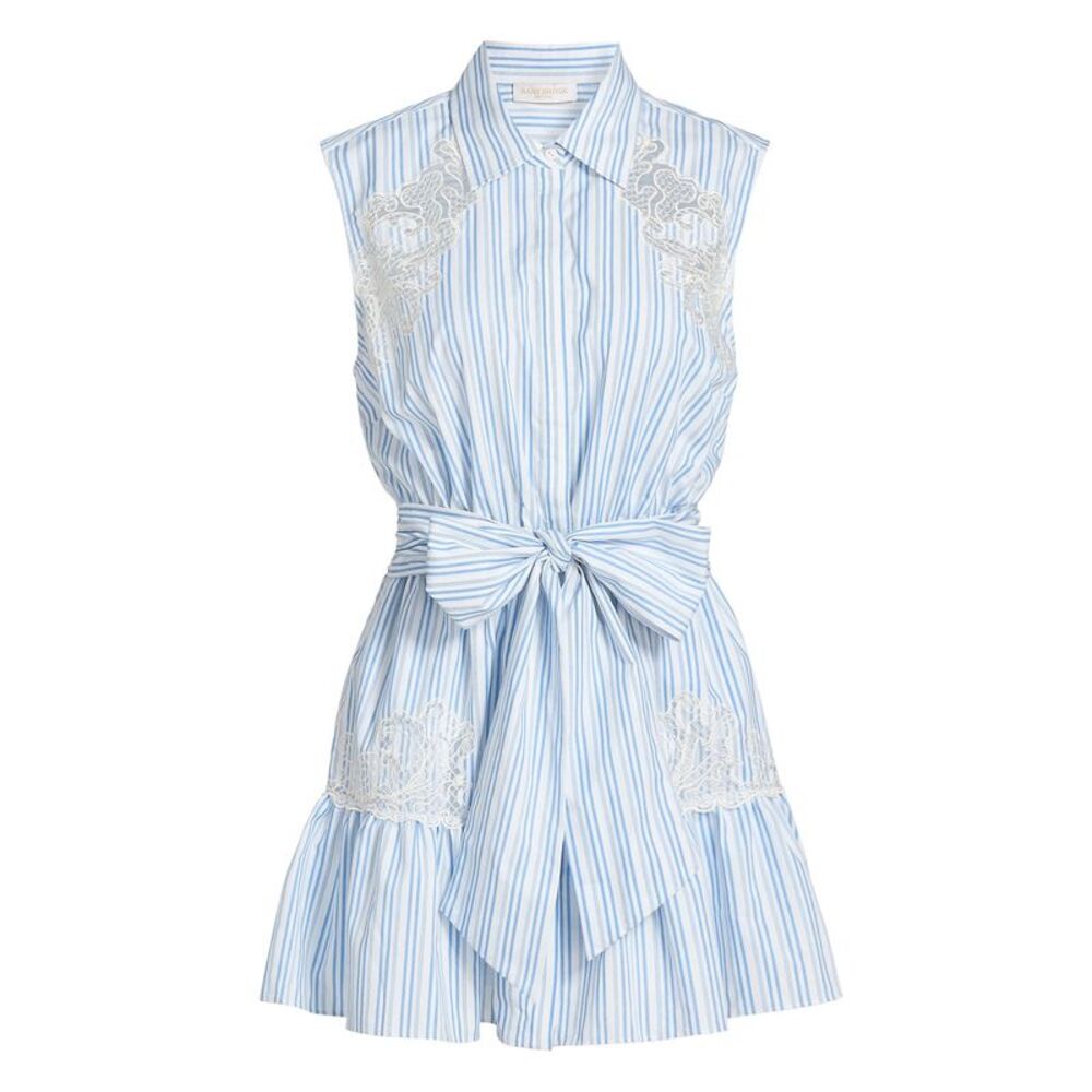 Ramy Brook Womens Diana Lace-Accented Mini-Shirtdress XXS Blue Stripe - NWT - Picture 5 of 7
